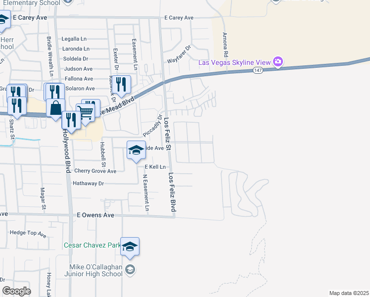 map of restaurants, bars, coffee shops, grocery stores, and more near 1879 Racine Drive in Las Vegas
