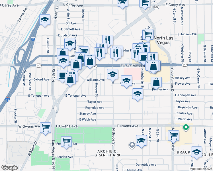 map of restaurants, bars, coffee shops, grocery stores, and more near 1838A Jefferson Street in North Las Vegas