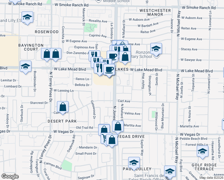 map of restaurants, bars, coffee shops, grocery stores, and more near 1833 Palo Alto Circle in Las Vegas