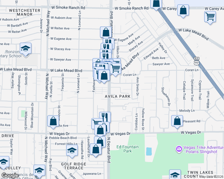 map of restaurants, bars, coffee shops, grocery stores, and more near 1860 North Decatur Boulevard in Las Vegas