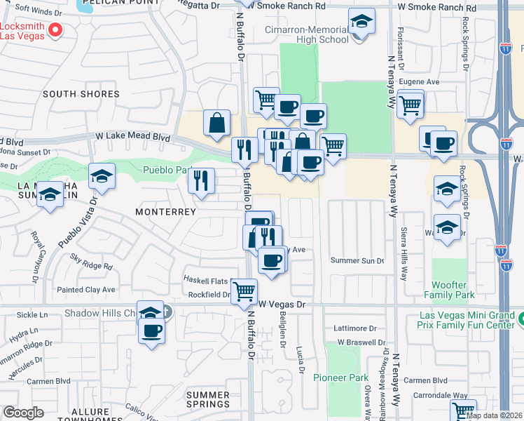 map of restaurants, bars, coffee shops, grocery stores, and more near 1830 North Buffalo Drive in Las Vegas