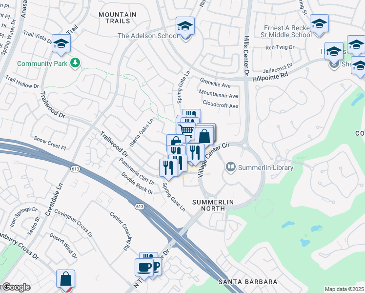 map of restaurants, bars, coffee shops, grocery stores, and more near 1946 Spring Gate Lane in Las Vegas