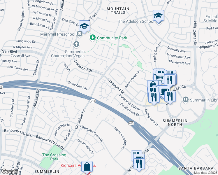 map of restaurants, bars, coffee shops, grocery stores, and more near 9901 Trailwood Drive in Las Vegas