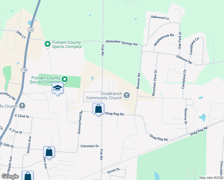 map of restaurants, bars, coffee shops, grocery stores, and more near 2425 Fisk Rd in Cookeville