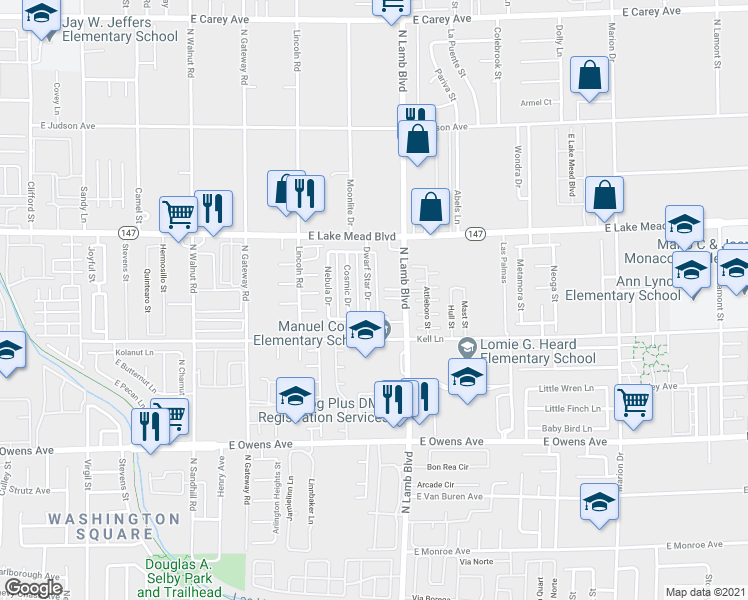 map of restaurants, bars, coffee shops, grocery stores, and more near 1872 Dwarf Star Drive in Las Vegas