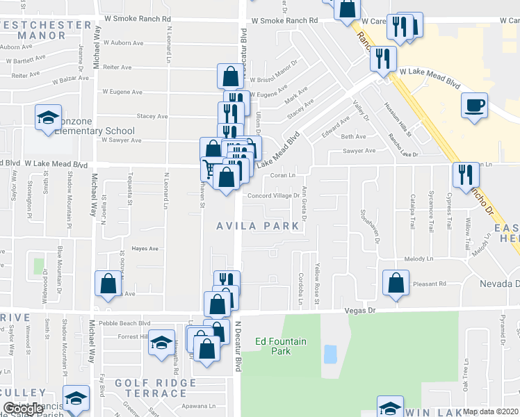 map of restaurants, bars, coffee shops, grocery stores, and more near 1854 North Decatur Boulevard in Las Vegas