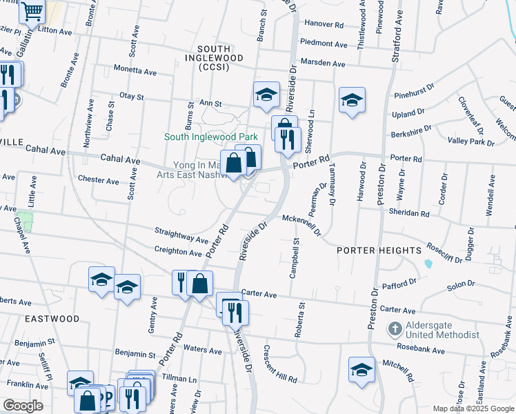 map of restaurants, bars, coffee shops, grocery stores, and more near 100 Mckennell Drive in Nashville