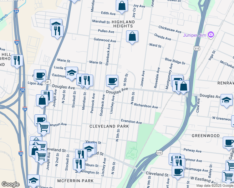 map of restaurants, bars, coffee shops, grocery stores, and more near in Nashville