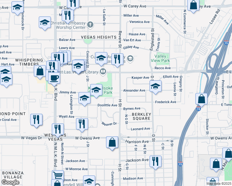 map of restaurants, bars, coffee shops, grocery stores, and more near 1933 H Street in Las Vegas