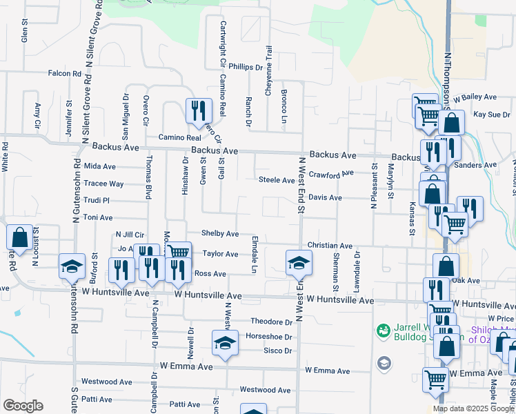 map of restaurants, bars, coffee shops, grocery stores, and more near 1702 Lawrence Avenue in Springdale