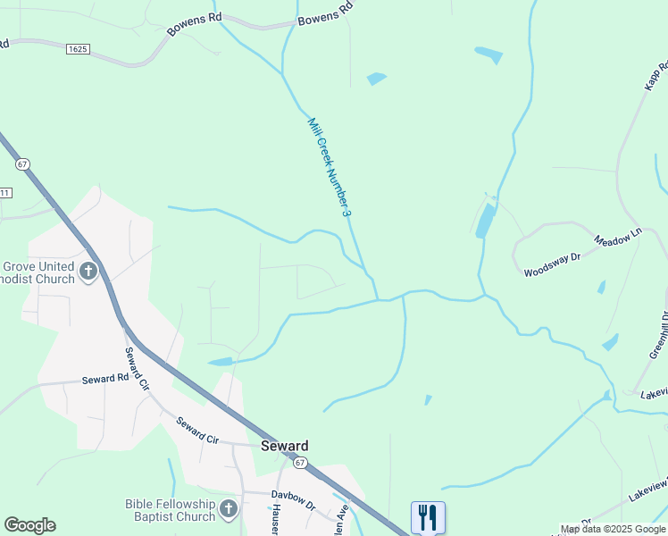 map of restaurants, bars, coffee shops, grocery stores, and more near 4011 Woodridge Lane in Pfafftown
