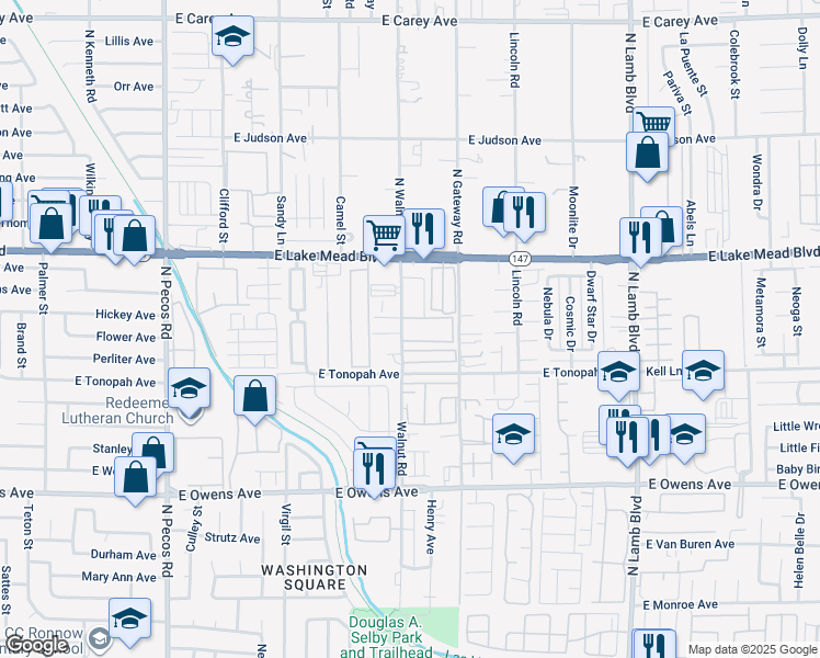 map of restaurants, bars, coffee shops, grocery stores, and more near 1950 North Walnut Road in Las Vegas