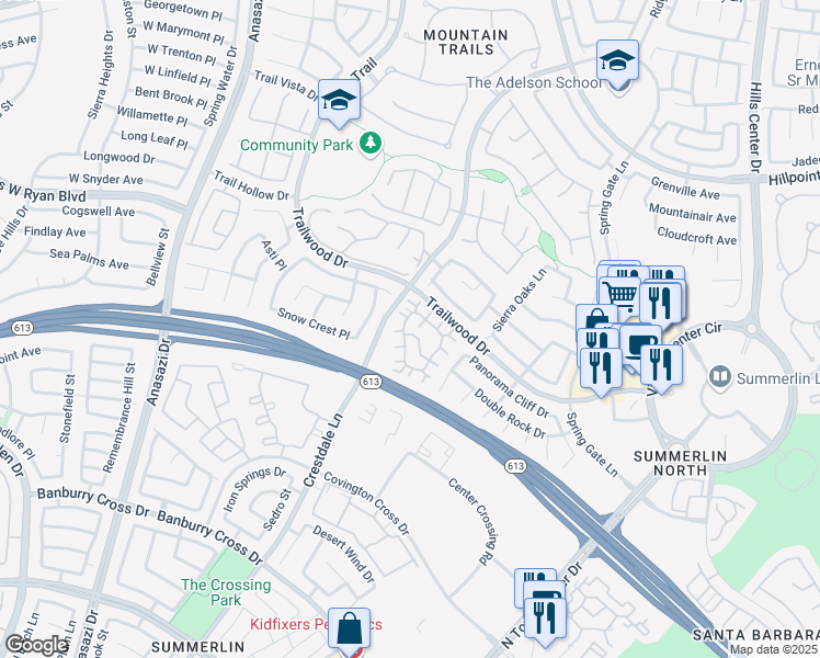 map of restaurants, bars, coffee shops, grocery stores, and more near 9901 Trailwood Drive in Las Vegas