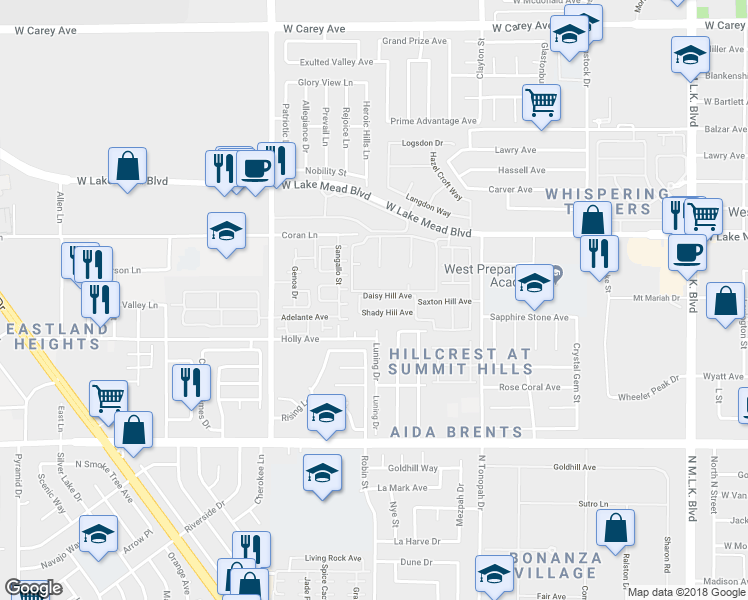 map of restaurants, bars, coffee shops, grocery stores, and more near 2417 Daisy Hill Avenue in Las Vegas