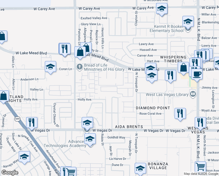 map of restaurants, bars, coffee shops, grocery stores, and more near 2417 Daisy Hill Avenue in Las Vegas