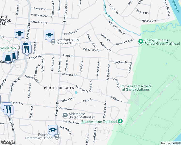 map of restaurants, bars, coffee shops, grocery stores, and more near 1509 Dugger Drive in Nashville