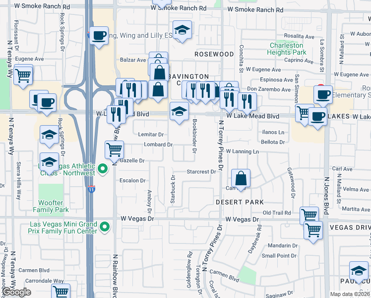 map of restaurants, bars, coffee shops, grocery stores, and more near 1912 Spangle Dr in Las Vegas