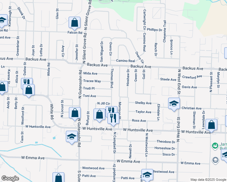 map of restaurants, bars, coffee shops, grocery stores, and more near 907 Thomas Boulevard in Springdale