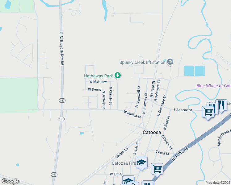 map of restaurants, bars, coffee shops, grocery stores, and more near 222 North Valley Drive in Catoosa