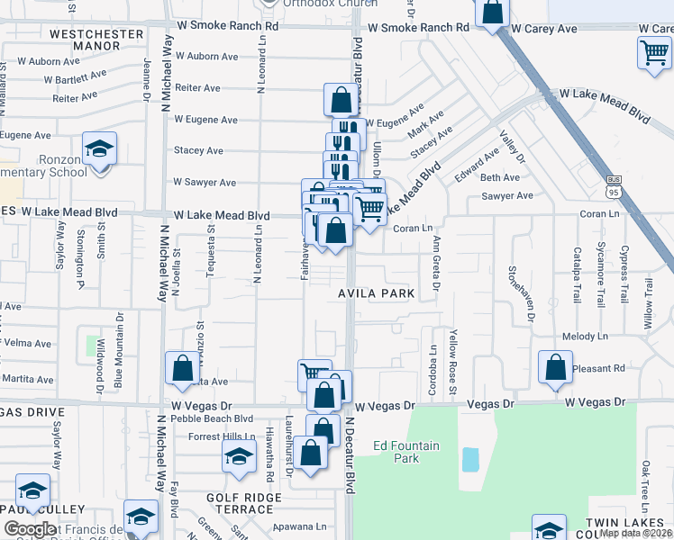 map of restaurants, bars, coffee shops, grocery stores, and more near 1860 North Decatur Boulevard in Las Vegas