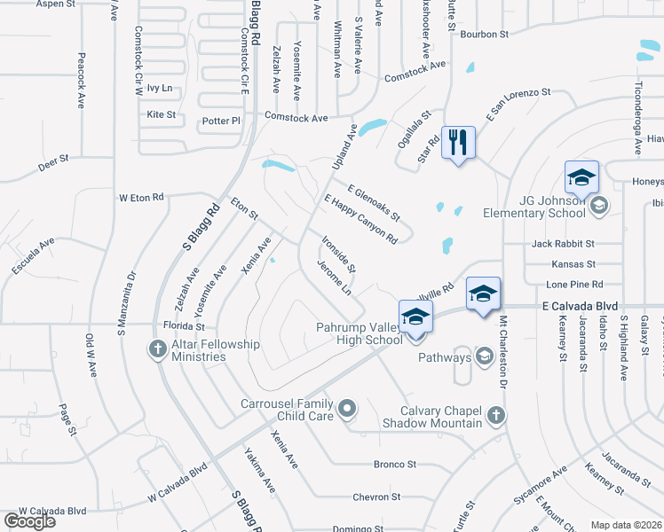 map of restaurants, bars, coffee shops, grocery stores, and more near 1801 Jerome Lane in Pahrump