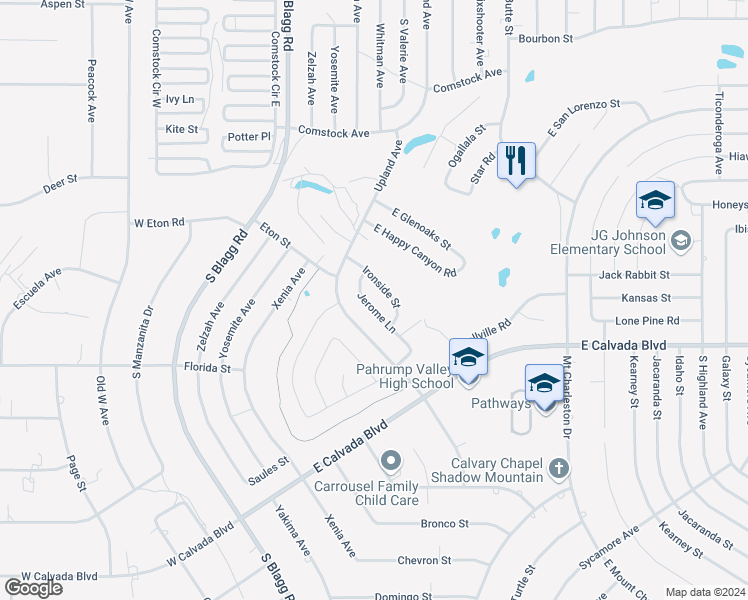 map of restaurants, bars, coffee shops, grocery stores, and more near 1801 Jerome Lane in Pahrump