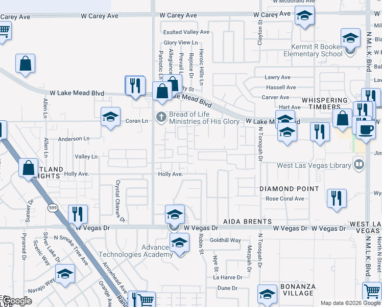 map of restaurants, bars, coffee shops, grocery stores, and more near 2520 Sierra Bello Avenue in Las Vegas