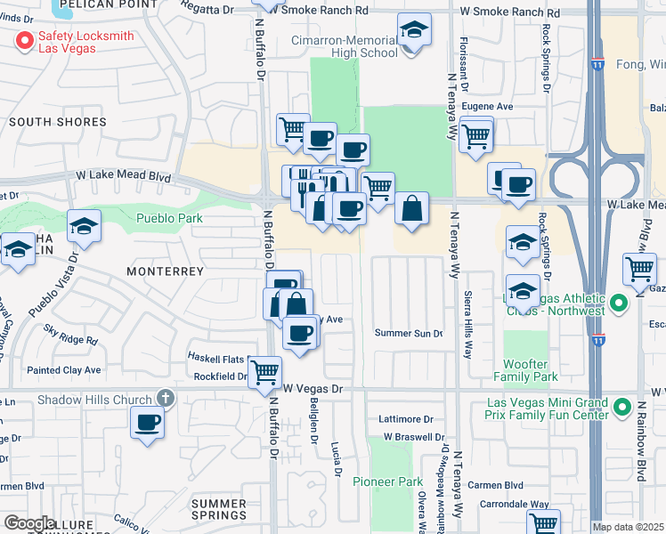 map of restaurants, bars, coffee shops, grocery stores, and more near 1833 Battle Born Drive in Las Vegas