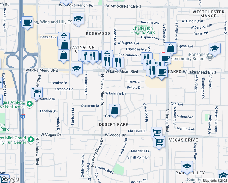 map of restaurants, bars, coffee shops, grocery stores, and more near 6316 West Lanning Lane in Las Vegas