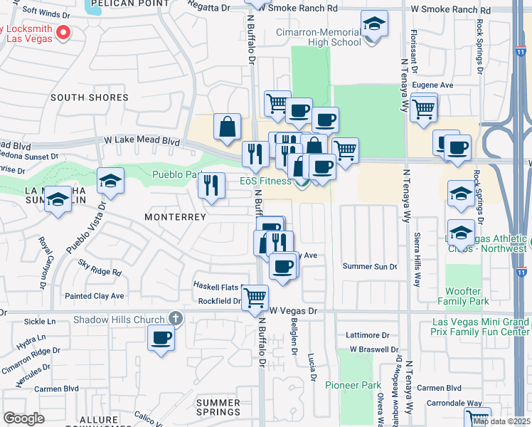 map of restaurants, bars, coffee shops, grocery stores, and more near 1830 North Buffalo Drive in Las Vegas