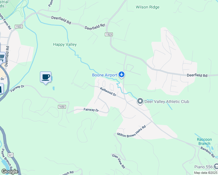 map of restaurants, bars, coffee shops, grocery stores, and more near 250 Adams Lane in Boone