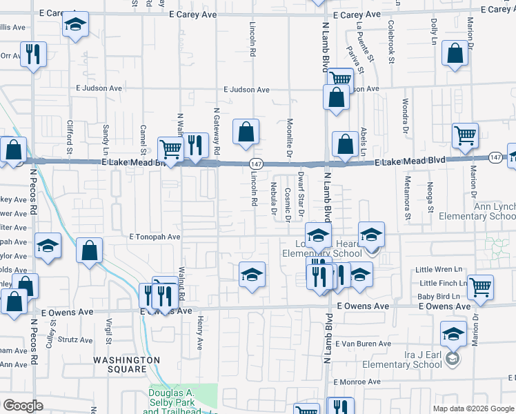 map of restaurants, bars, coffee shops, grocery stores, and more near 4111 Bewitched Court in Las Vegas