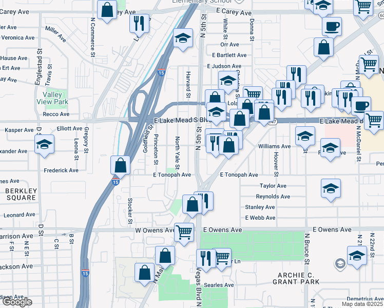 map of restaurants, bars, coffee shops, grocery stores, and more near 1833 North 5th Street in North Las Vegas
