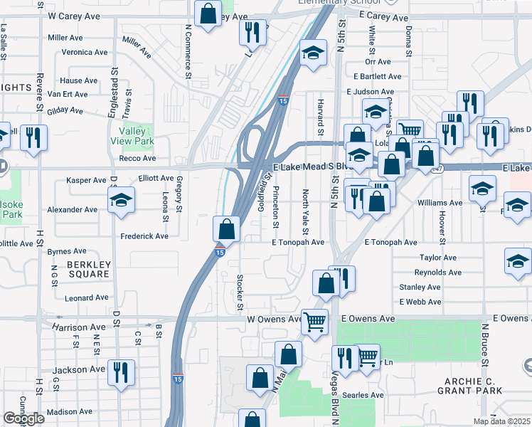 map of restaurants, bars, coffee shops, grocery stores, and more near 1836 Goldfield Street in North Las Vegas