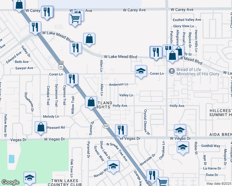 map of restaurants, bars, coffee shops, grocery stores, and more near 1932 Cindysue Street in Las Vegas