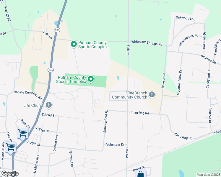 map of restaurants, bars, coffee shops, grocery stores, and more near 957 Indian Hills Road in Cookeville