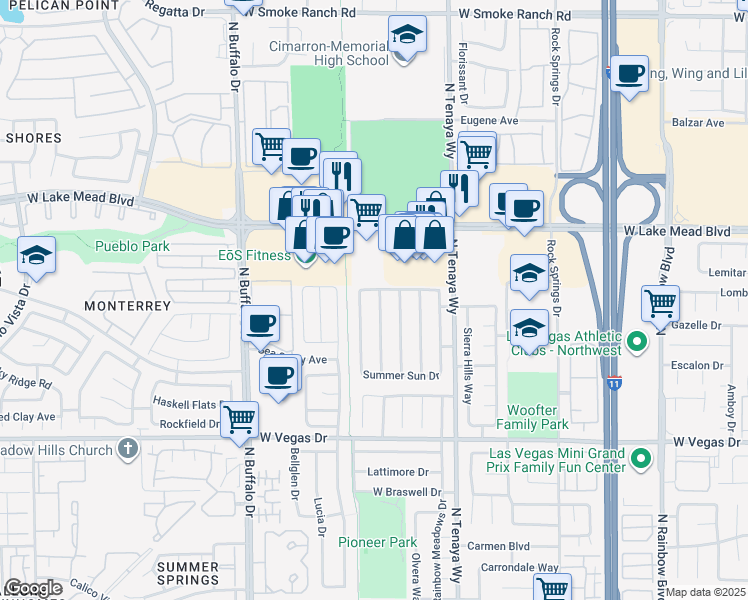 map of restaurants, bars, coffee shops, grocery stores, and more near 1905 Klamath Falls Way in Las Vegas