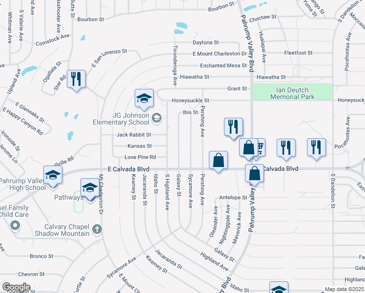 map of restaurants, bars, coffee shops, grocery stores, and more near 1771 Galaxy St in Pahrump
