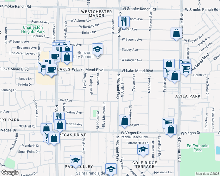 map of restaurants, bars, coffee shops, grocery stores, and more near 1890 North Shadow Mountain Place in Las Vegas