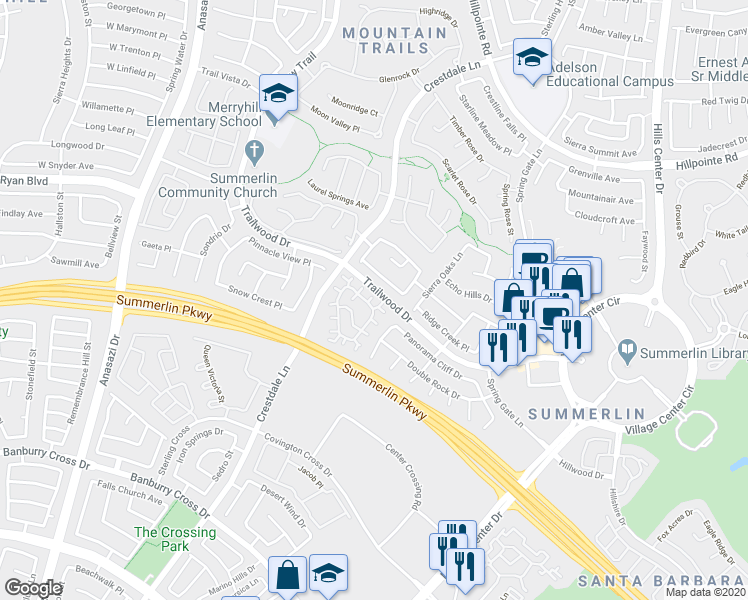 map of restaurants, bars, coffee shops, grocery stores, and more near 9901 Trailwood Drive in Las Vegas