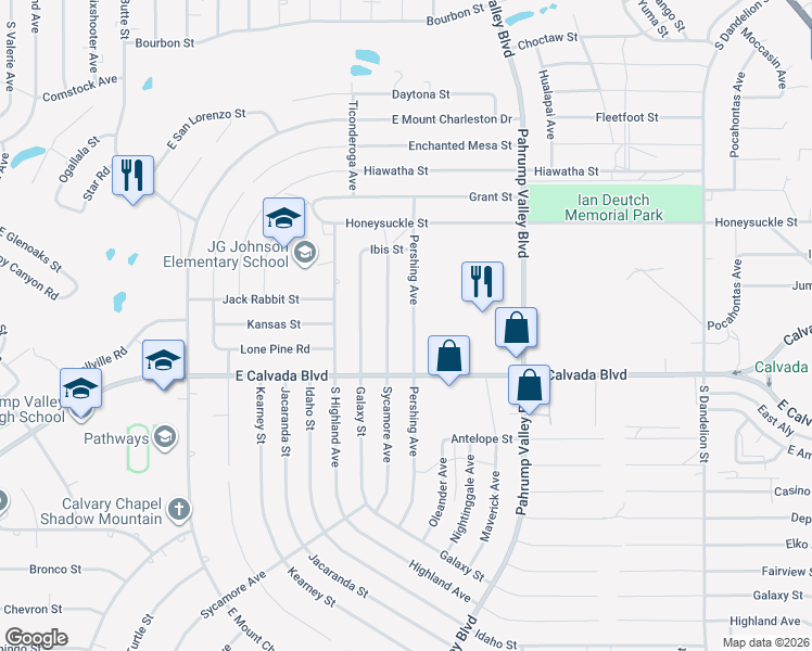 map of restaurants, bars, coffee shops, grocery stores, and more near 1770 Pershing Avenue in Pahrump