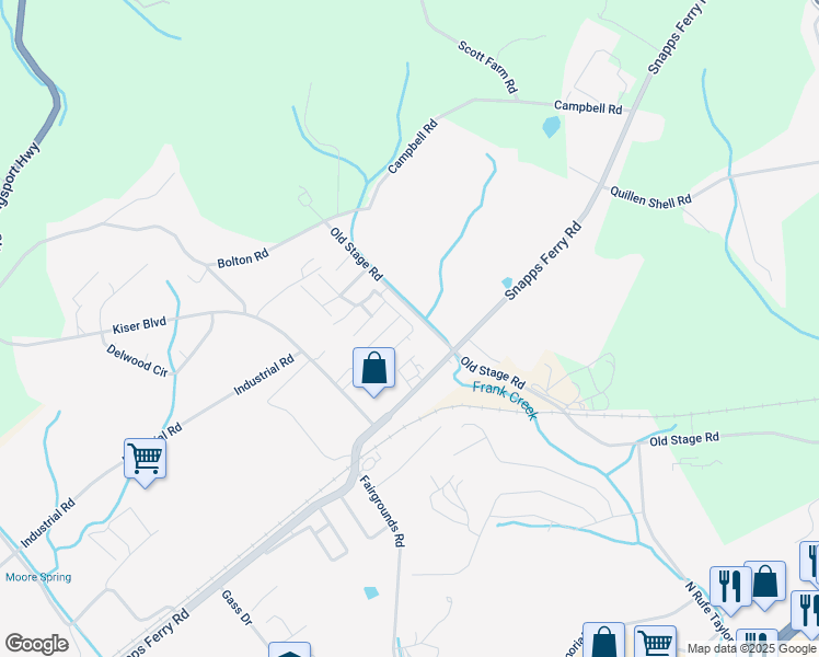 map of restaurants, bars, coffee shops, grocery stores, and more near 25 Bainey Broyles Street in Greeneville