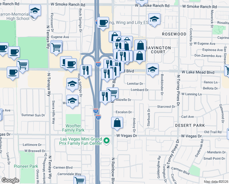 map of restaurants, bars, coffee shops, grocery stores, and more near 1924 Harvest Drive in Las Vegas