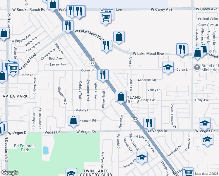 map of restaurants, bars, coffee shops, grocery stores, and more near 1853 Tonopah Highway in Las Vegas