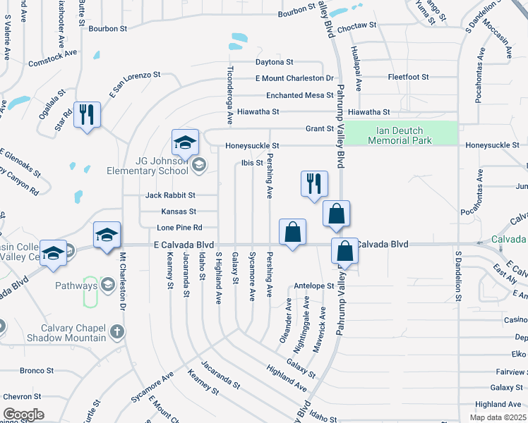 map of restaurants, bars, coffee shops, grocery stores, and more near 1770 Pershing Avenue in Pahrump