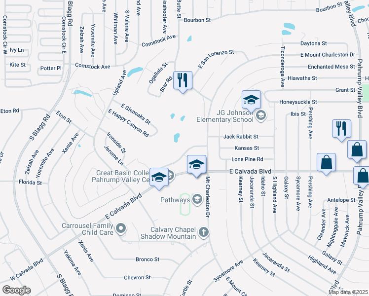 map of restaurants, bars, coffee shops, grocery stores, and more near 540 East Bellville Road in Pahrump
