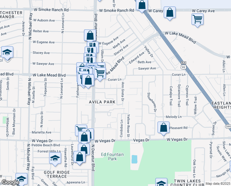 map of restaurants, bars, coffee shops, grocery stores, and more near 4600 Spider Court in Las Vegas
