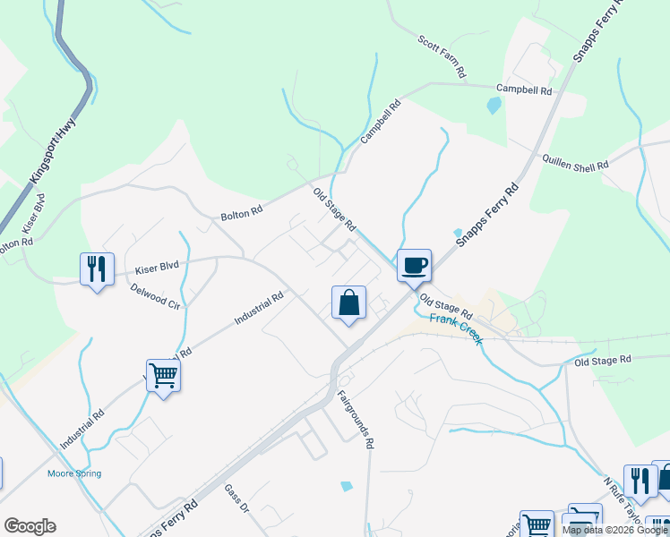 map of restaurants, bars, coffee shops, grocery stores, and more near 82 Morse Lane in Greeneville