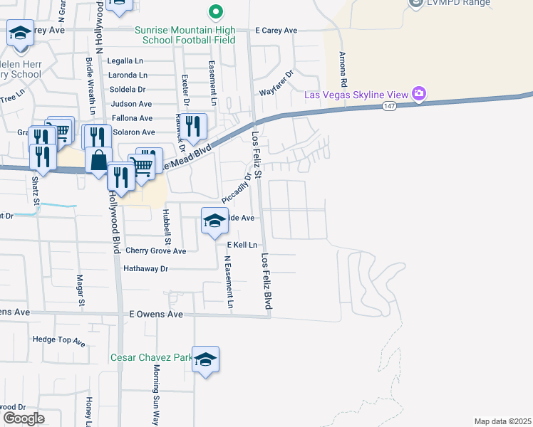 map of restaurants, bars, coffee shops, grocery stores, and more near 1891 Balzac Drive in Las Vegas