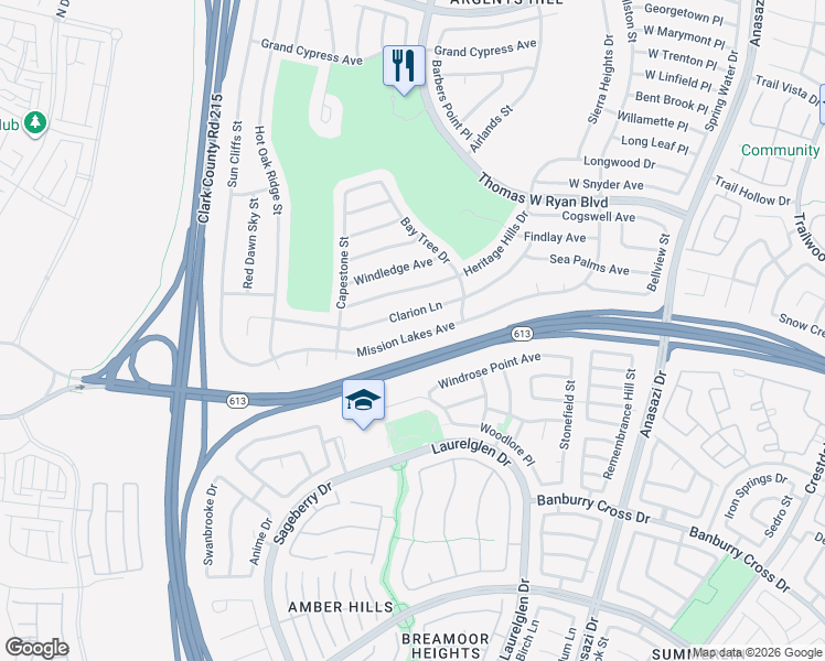 map of restaurants, bars, coffee shops, grocery stores, and more near 10732 Mission Lakes Avenue in Las Vegas